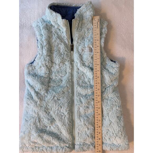North Face Girls Blue Green Reversible Sherpa Vest Aqua Fleece Lined M 10 - Picture 10 of 11